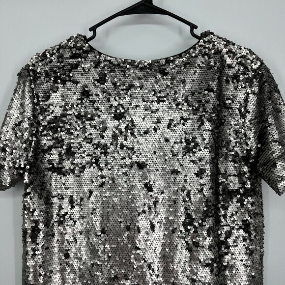Anthropologie Vanessa Virginia Top Sequin V Neck Silver Black - Picture 10 of 11